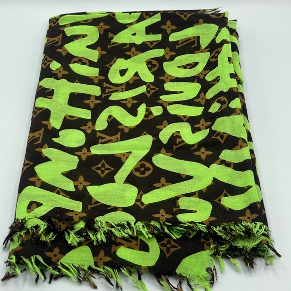 Louis Vuitton x Stephen Sprouse Graffiti Neon Green Monogram Scarf Stole Wrap - Picture 3 of 12